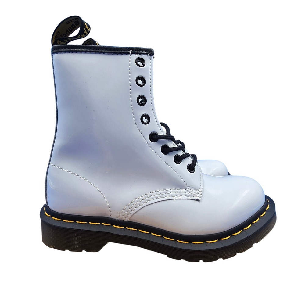 Dr Martens 1460 White Patent Leather Lace Up Combat Boots Women US 6 UK 4 EU 37